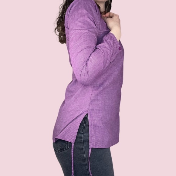 Insect Repellent Purple Long Sleeve Slit Button Down - Picture 3 of 12